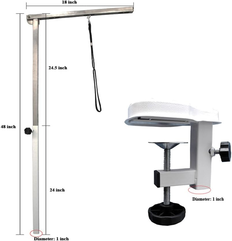 Flying Pig Pet Dog Cat Bone Pattern Rubber Surface Grooming Table with Arm/Noose (Black, 44" L X 24" W)