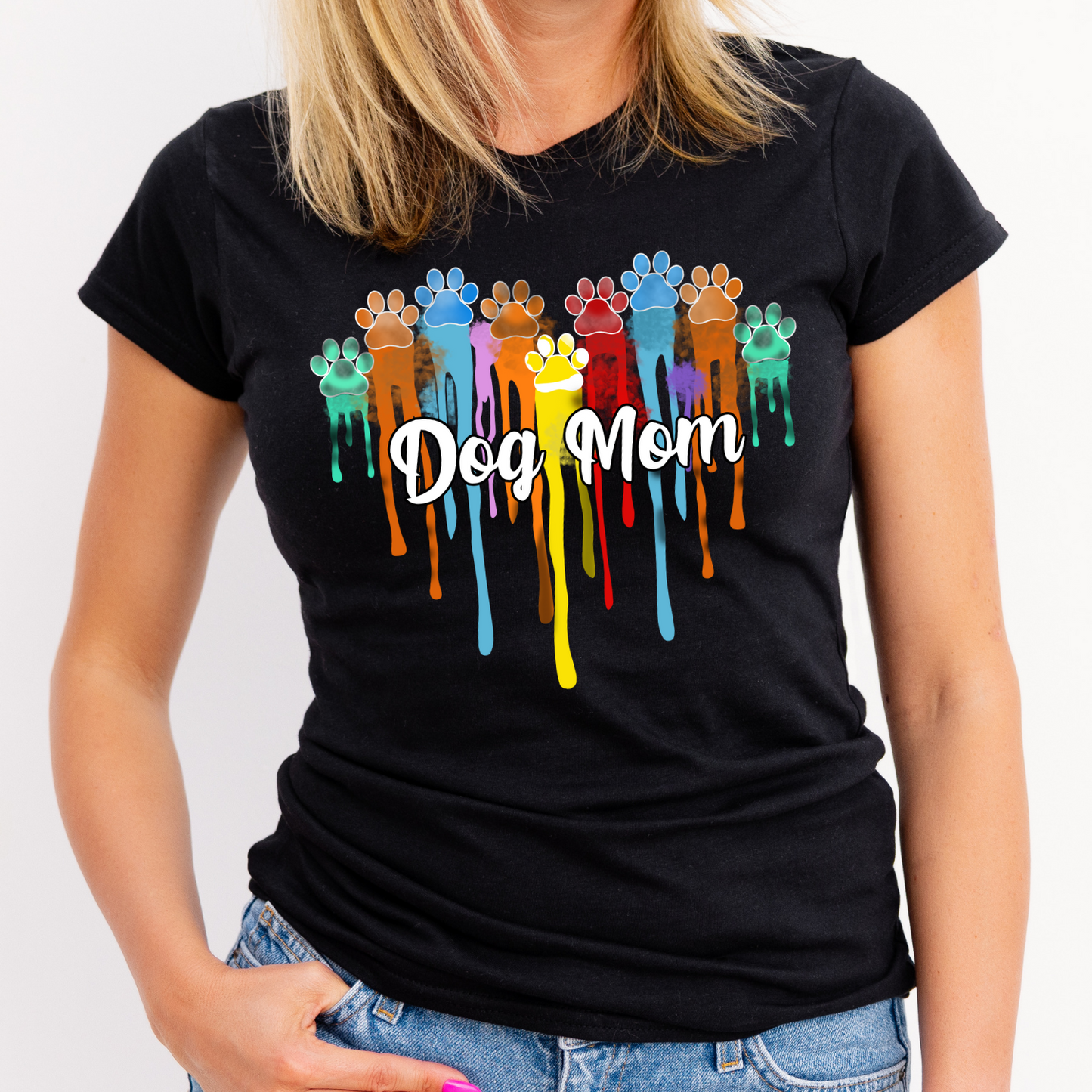 Dog Mom Multi-Colored Paws T-Shirt