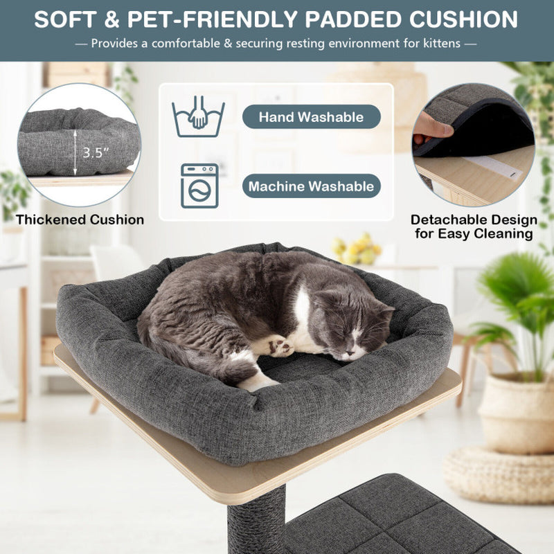 5-Tier Modern Wood Cat Tower with Washable Cushions