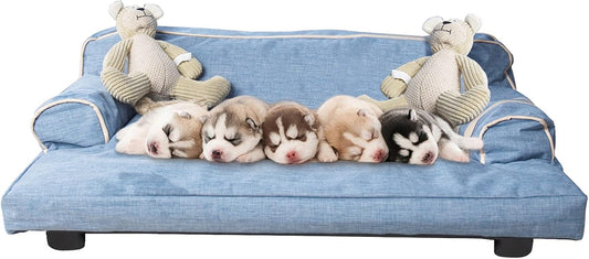 K.1-Removable Washable Dog Bed, Bolster Pet Bed for Small Dogs, Dual-Purpose Multifunctional Dog Couch Can Be Used as Pet Sofa at Living Room and Elevated Dog Bed Outdoor as Recliner Dog Sofa
