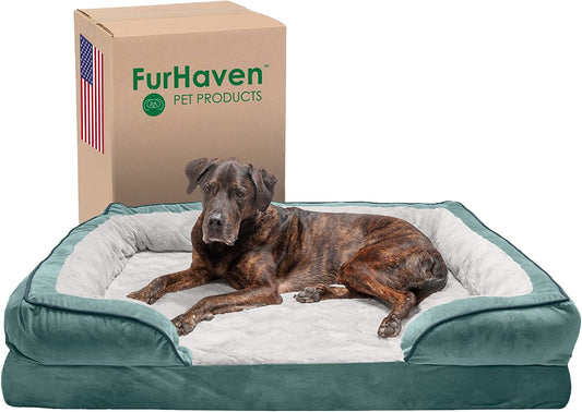 Orthopedic Dog Bed for Large Dogs W/ Removable Bolsters & Washable Cover, for Dogs up to 125 Lbs - Plush & Velvet Waves Perfect Comfort Sofa - Celadon Green, Jumbo Plus/Xxl
