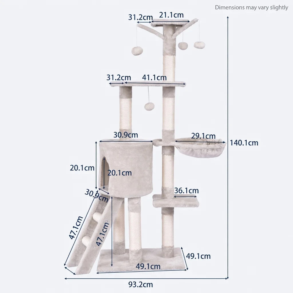 56" Cat Tree Tower for Indoor Cats with Ladder, Scratching Posts Cat Condo for Multiple Cats Jump Platform Cat Furniture Activity Center, Beige
