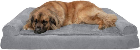 Orthopedic Dog Bed for Large Dogs W/ Removable Bolsters & Washable Cover, for Dogs up to 125 Lbs - Plush & Suede Sofa - Gray, Jumbo Plus/Xxl