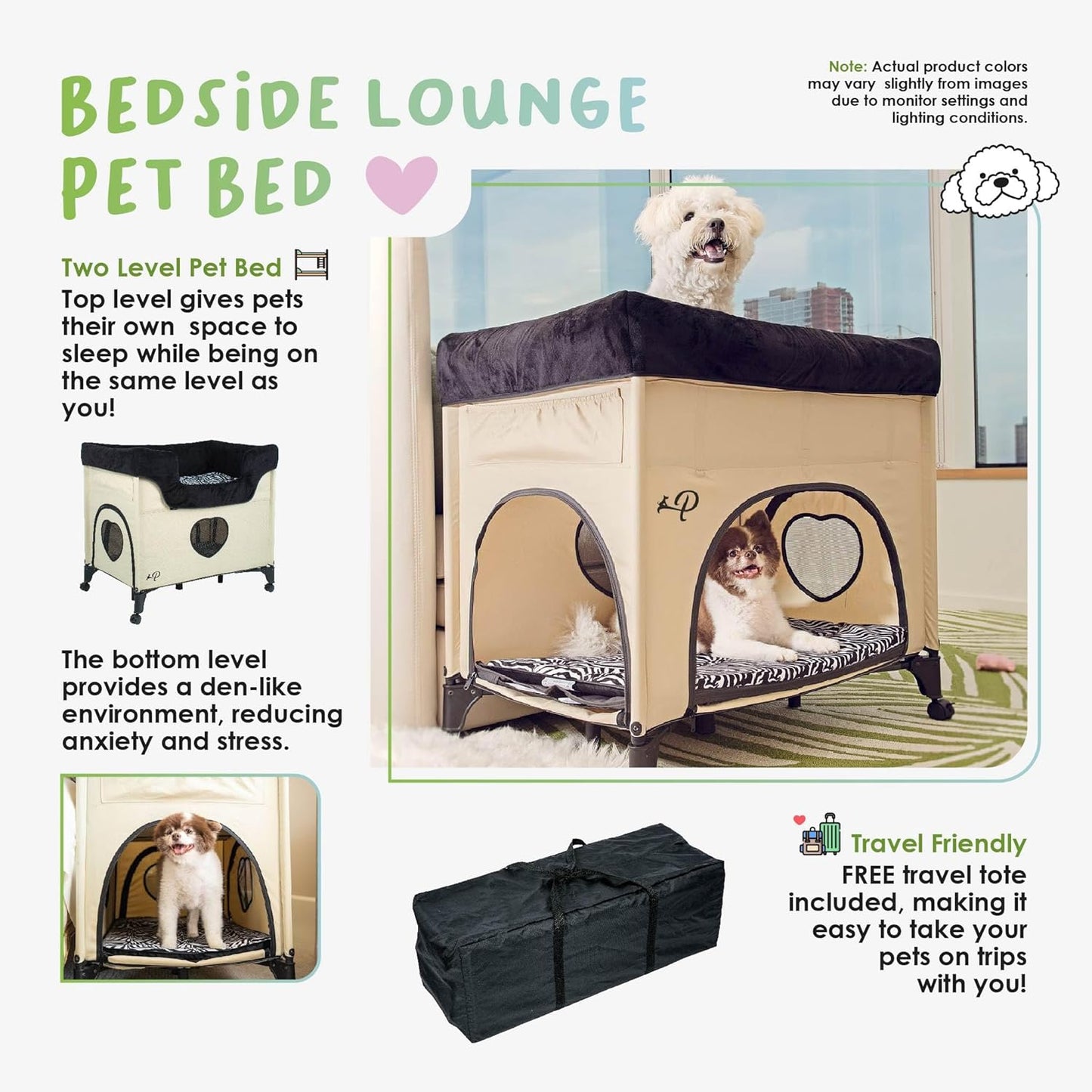 Bedside Lounge Pet Bed, Raised Bunk Bed for Medium Size Pets for Cats & Dogs, Zebra Vibes Design