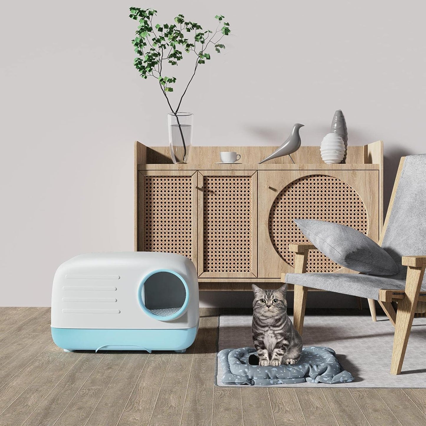 Woofigo Cat Litter Box,Fully Enclosed Litter Box Holds Odors,Prevents Urine and Litter Leakage,Assembly Free,Easy to Clean Stylish Litter Box Furniture with Pull-Out Litter Tray and Litter Scoop