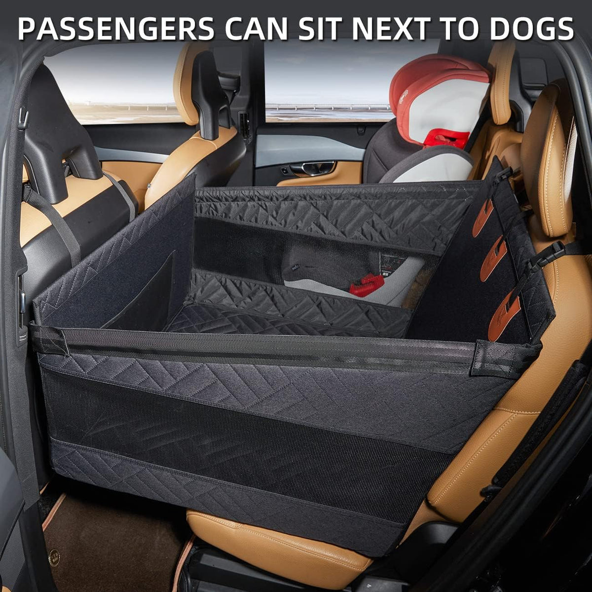 Large Dog Car Seat,Back Seat Extender for Dogs,Hard Bottom Seat Cover | Waterproof,Pet Hammock Suitable for Large,Medium,Small Dogs,Pet Seats Protector for Sedan, SUV and Truck,Black-L