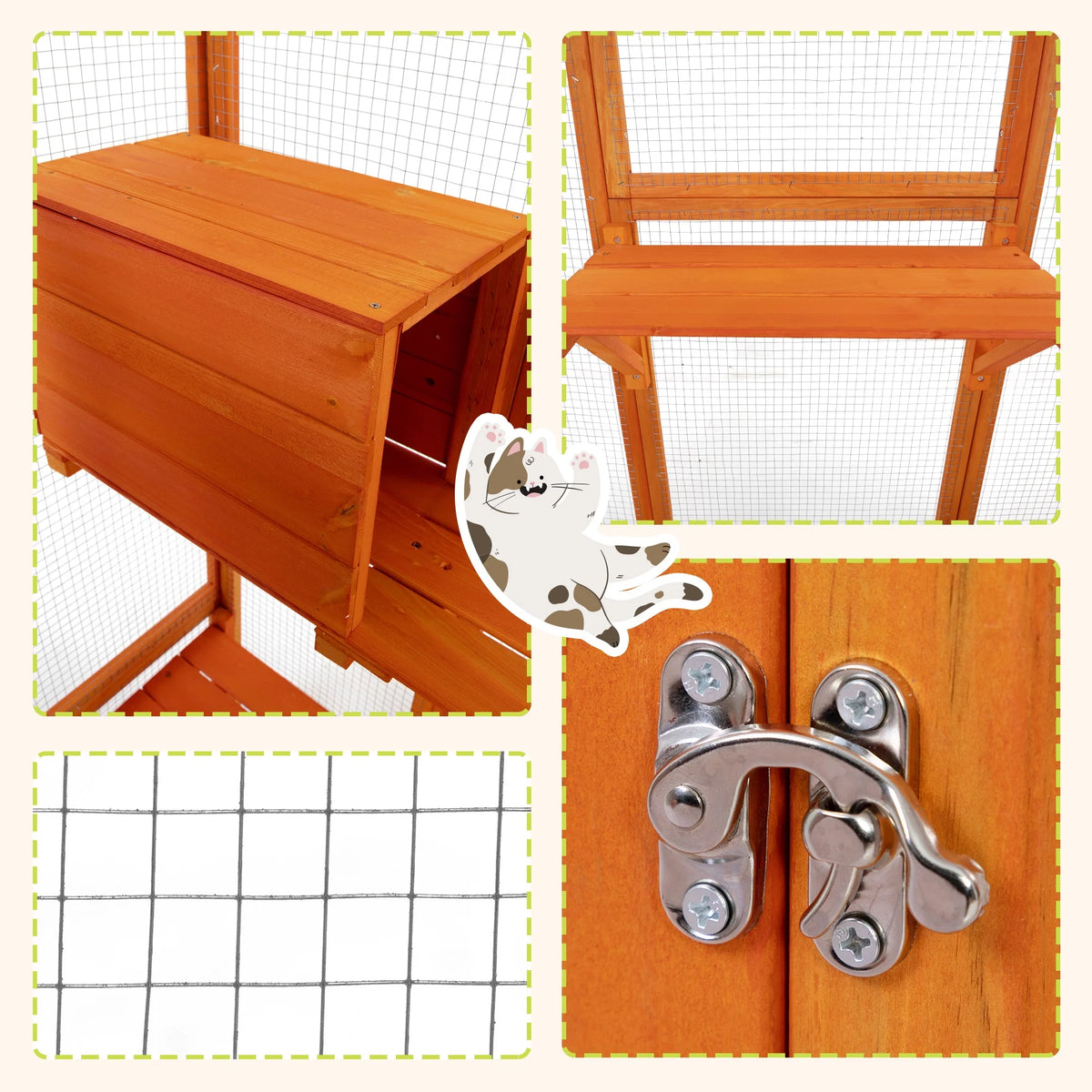 Large Catio Wooden Cat Enclosure Catio Cat Cage Outdoor Pet House Small Animal Hutch, Orange