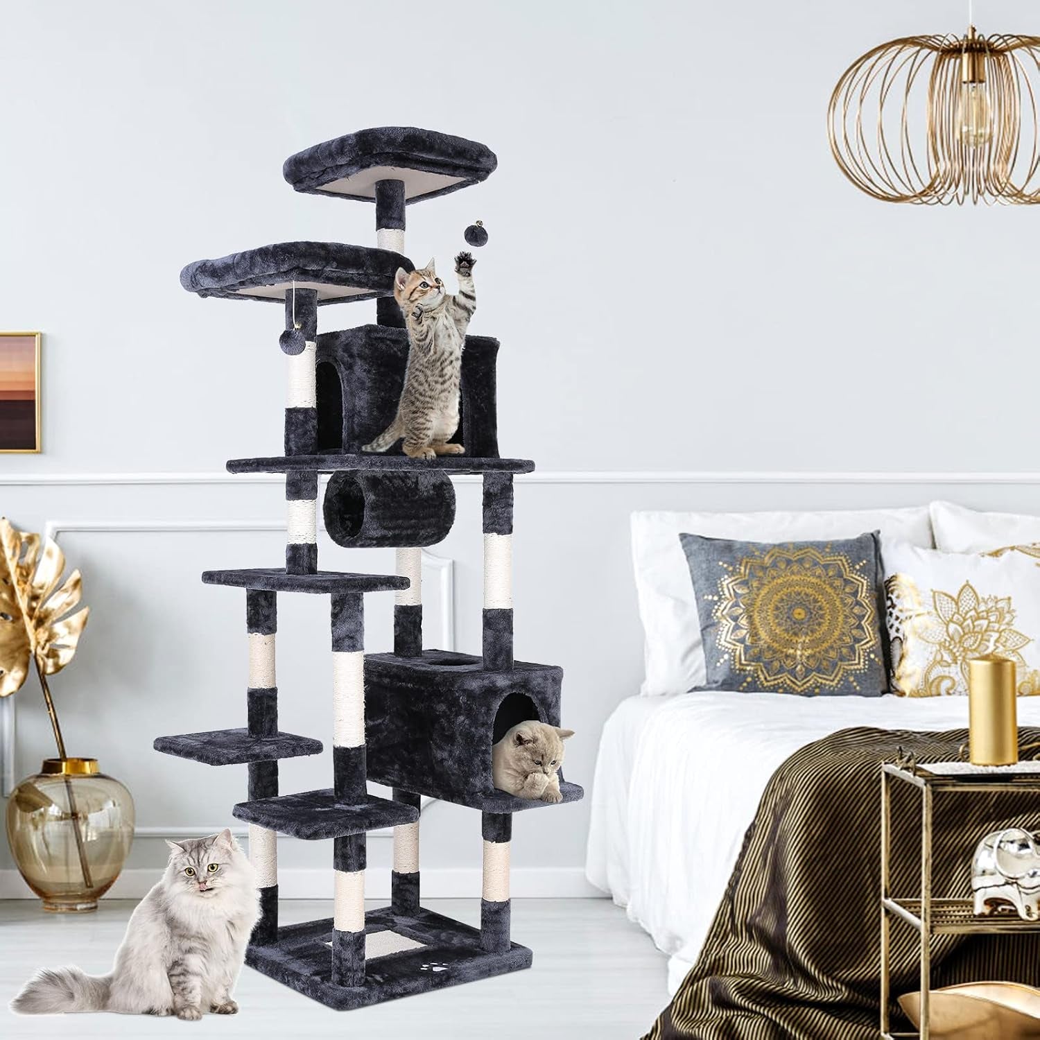 80 Inches Multi-Level Large Cat Tree, Heavy Duty Cat Tower Condo Furniture Kitten Activity Play House, with Hammock, Anti-Toppling Device & Scratching Posts Toys for Kittens & Big Cats (Grey)