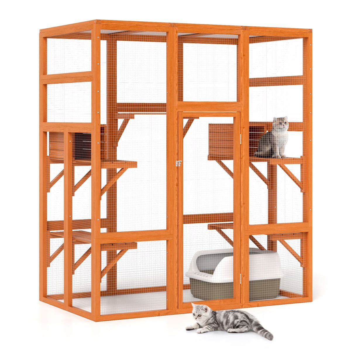 Large Catio Wooden Cat Enclosure Catio Cat Cage Outdoor Pet House Small Animal Hutch, Orange