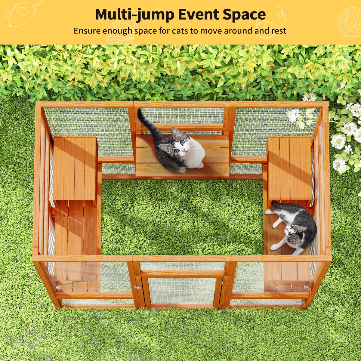 Large Catio Wooden Cat Enclosure Catio Cat Cage Outdoor Pet House Small Animal Hutch, Orange