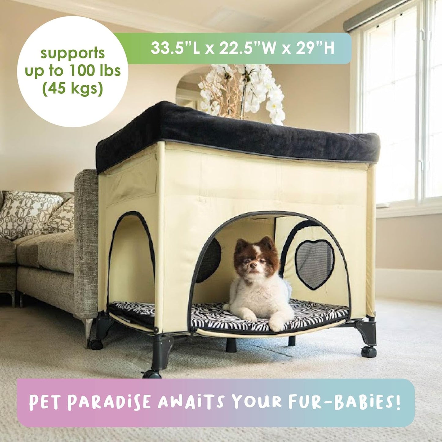 Bedside Lounge Pet Bed, Raised Bunk Bed for Medium Size Pets for Cats & Dogs, Zebra Vibes Design
