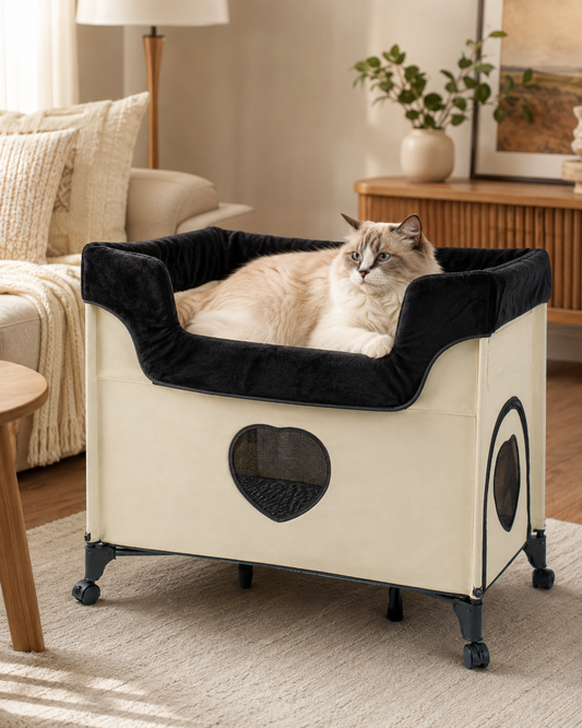 Bedside Lounge Pet Bed, Raised Bunk Bed for Medium Size Pets for Cats & Dogs, Zebra Vibes Design