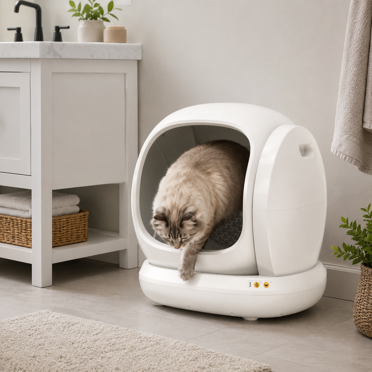 75L Smart Automatic Self-Cleaning Cat Litter Box, APP Control/Integrated Safety Protection,White