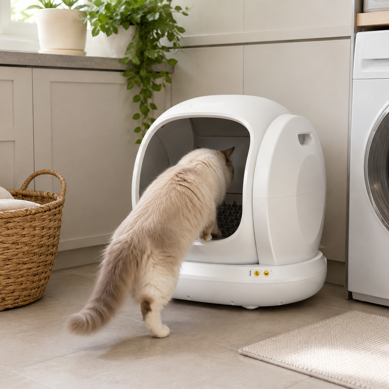 75L Smart Automatic Self-Cleaning Cat Litter Box, APP Control/Integrated Safety Protection,White