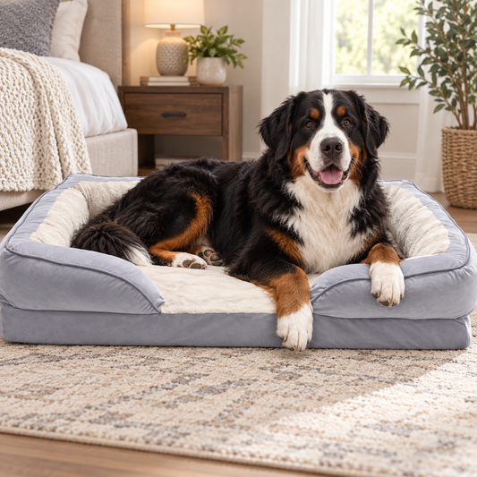Cooling Gel Dog Bed for Large Dogs, Perfect Comfort Sofa Bed with Cool Gel-Top Foam with a Solid Orthopedic Foam Base, Removable Washable Cover, Jumbo plus XXL, Plush & Velvet, Granite Gray.
