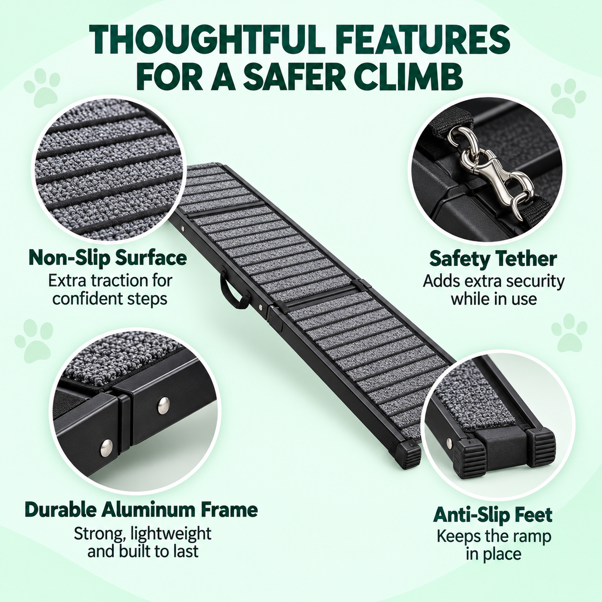 67" Foldable Dog Ramps for Large Dogs, Dog Car Ramp with Non-Slip Rug Surface, Pet Ramp Stairs Portable,Dog Steps for Medium & Large Dogs up to 220 LBS Get into a Car, SUV & Truck