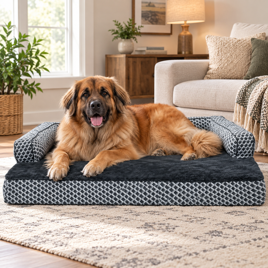 Cooling Gel Dog Bed for Large Dogs W/ Removable Bolsters & Washable Cover, for Dogs up to 125 Lbs - Plush & Woven Decor Comfy Couch Sofa - Diamond Gray, Jumbo Plus/Xxl