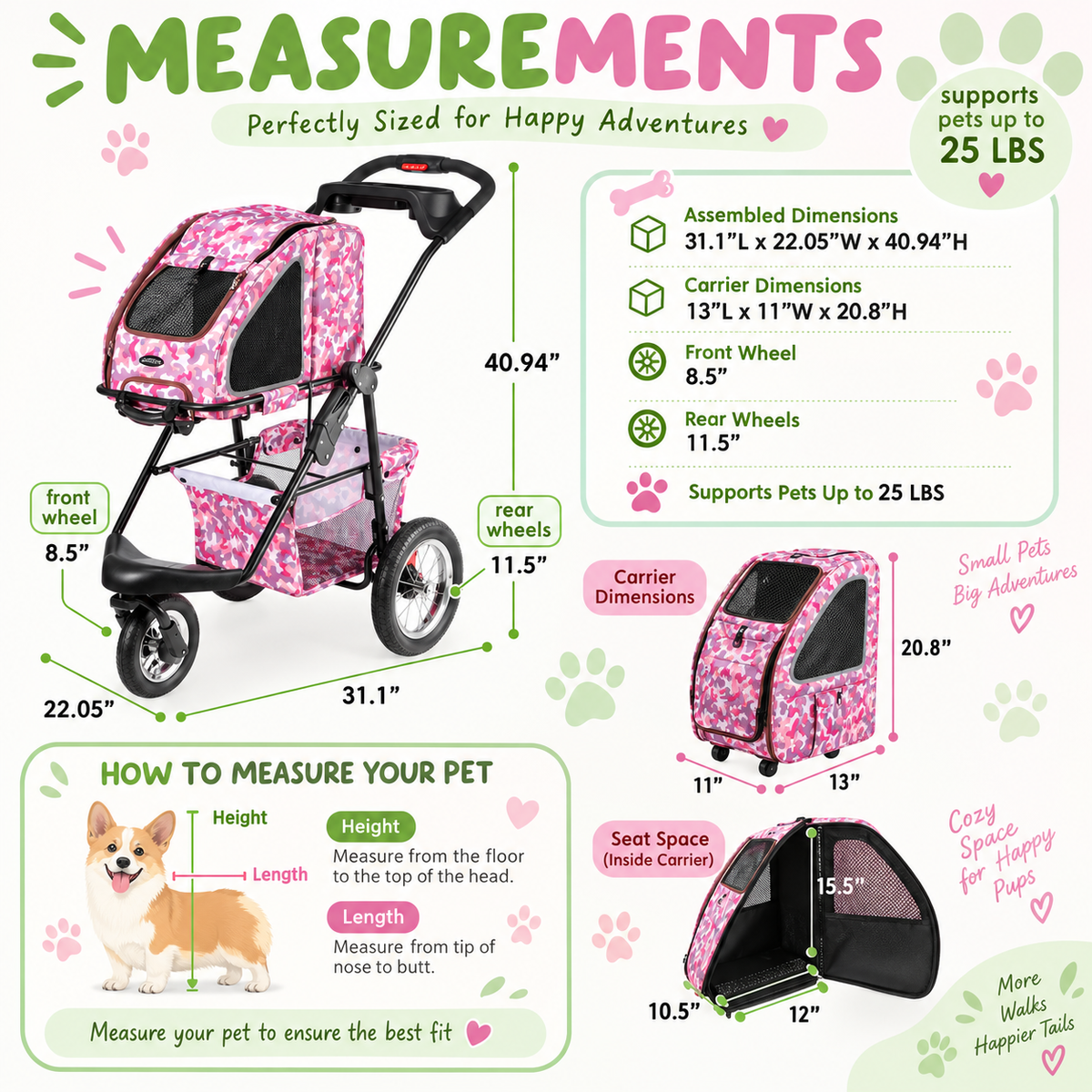 5-In-1 Complete Travel System pet Carrier and pet Stroller - Pink Camo (Army Camo)