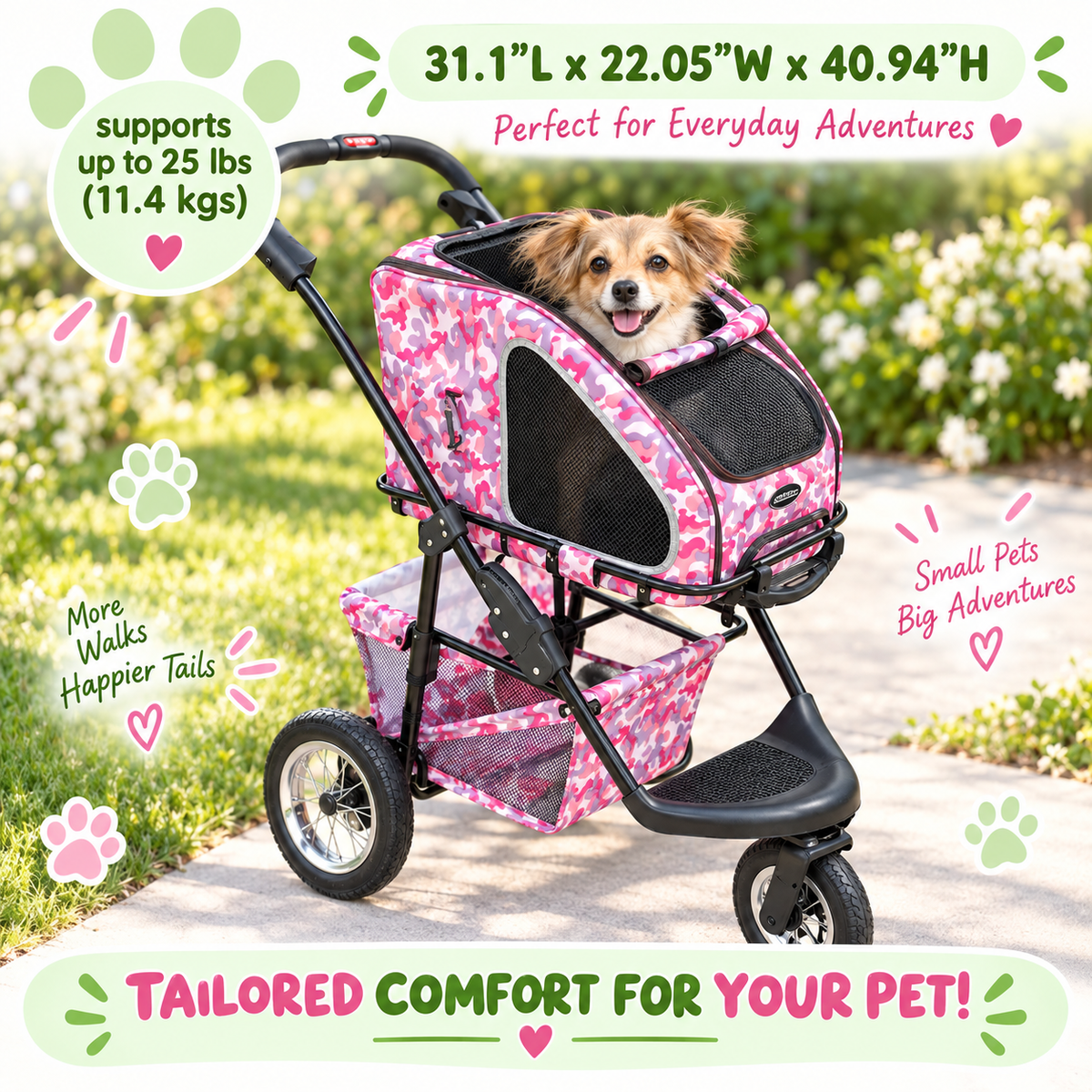 5-In-1 Complete Travel System pet Carrier and pet Stroller - Pink Camo (Army Camo)