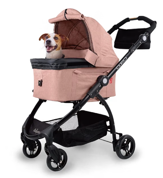 3-In-1 Travel System - Pet Stroller, Carrier, Bag for Small Dogs, Medium Dogs, Cats - Lightweight, 44 Lbs - Coral Pink
