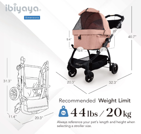 3-In-1 Travel System - Pet Stroller, Carrier, Bag for Small Dogs, Medium Dogs, Cats - Lightweight, 44 Lbs - Coral Pink