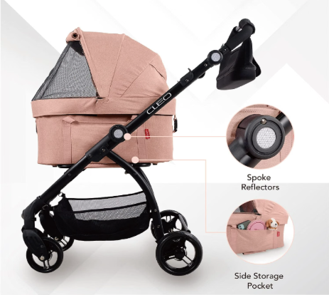3-In-1 Travel System - Pet Stroller, Carrier, Bag for Small Dogs, Medium Dogs, Cats - Lightweight, 44 Lbs - Coral Pink