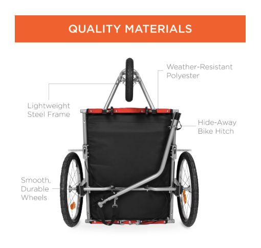 2-In-1 Dog Bike Trailer, Pet Stroller Bicycle Carrier W/ Hitch, Brakes, Visibility Flag, Reflector