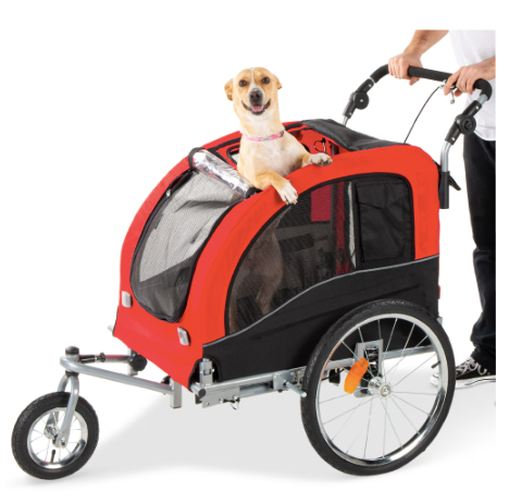 2-In-1 Dog Bike Trailer, Pet Stroller Bicycle Carrier W/ Hitch, Brakes, Visibility Flag, Reflector