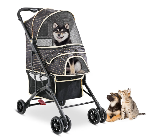 Dogs Cats Stroller for Small Medium Dogs Cats Pets up to 35 Lbs，Foldable Dog Cat Stroller Jogger Travel Strollers with Storage Basket and Cup Holder, Polka Squares