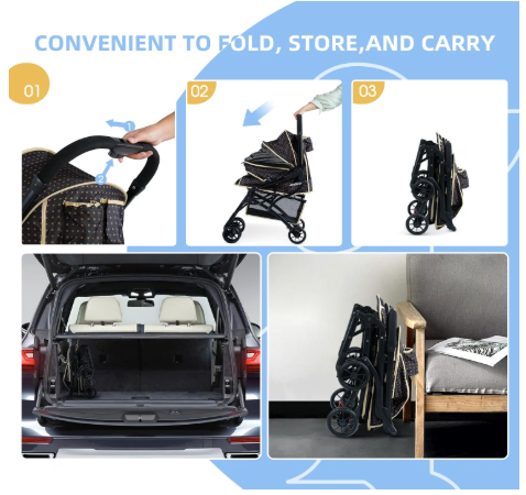 Dogs Cats Stroller for Small Medium Dogs Cats Pets up to 35 Lbs，Foldable Dog Cat Stroller Jogger Travel Strollers with Storage Basket and Cup Holder, Polka Squares