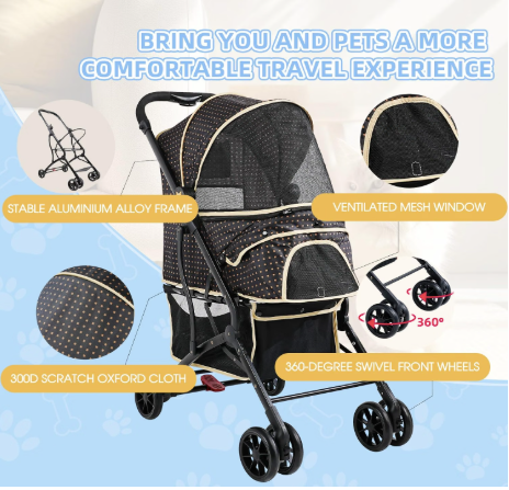 Dogs Cats Stroller for Small Medium Dogs Cats Pets up to 35 Lbs，Foldable Dog Cat Stroller Jogger Travel Strollers with Storage Basket and Cup Holder, Polka Squares