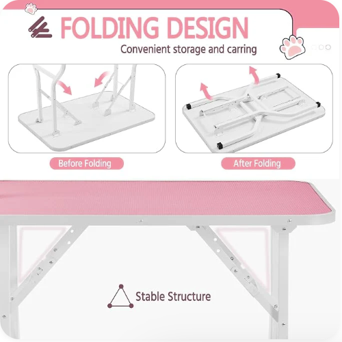 36" Dog Grooming Table with Adjustable Arm, Tool Shelf & 2 Safety Loops, Pink