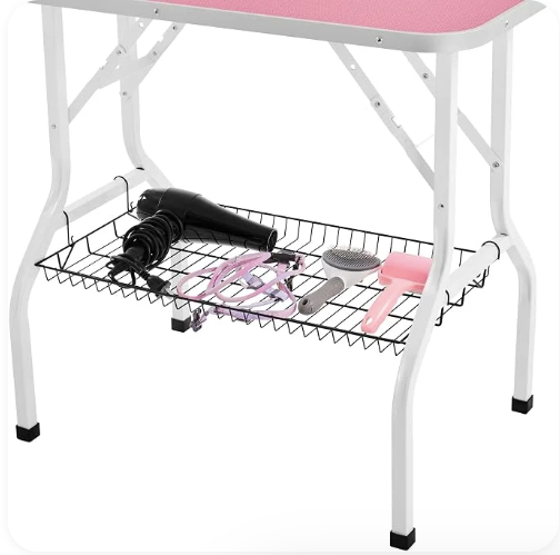 36" Dog Grooming Table with Adjustable Arm, Tool Shelf & 2 Safety Loops, Pink
