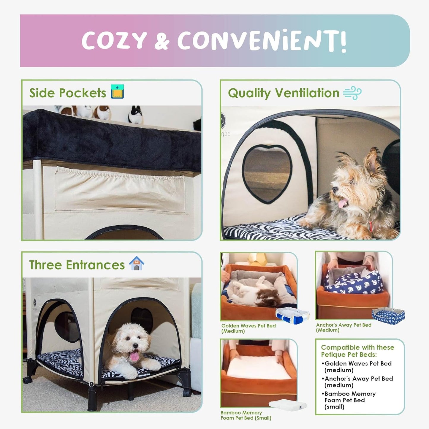 Bedside Lounge Pet Bed, Raised Bunk Bed for Medium Size Pets for Cats & Dogs, Zebra Vibes Design