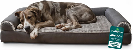 Orthopedic Dog Bed for Large Dogs, Sofa Contour Mattress with Solid Orthopedic Foam Slab for Joint Support, Removable Washable Cover, Jumbo plus XXL, Faux Fur, Charcoal