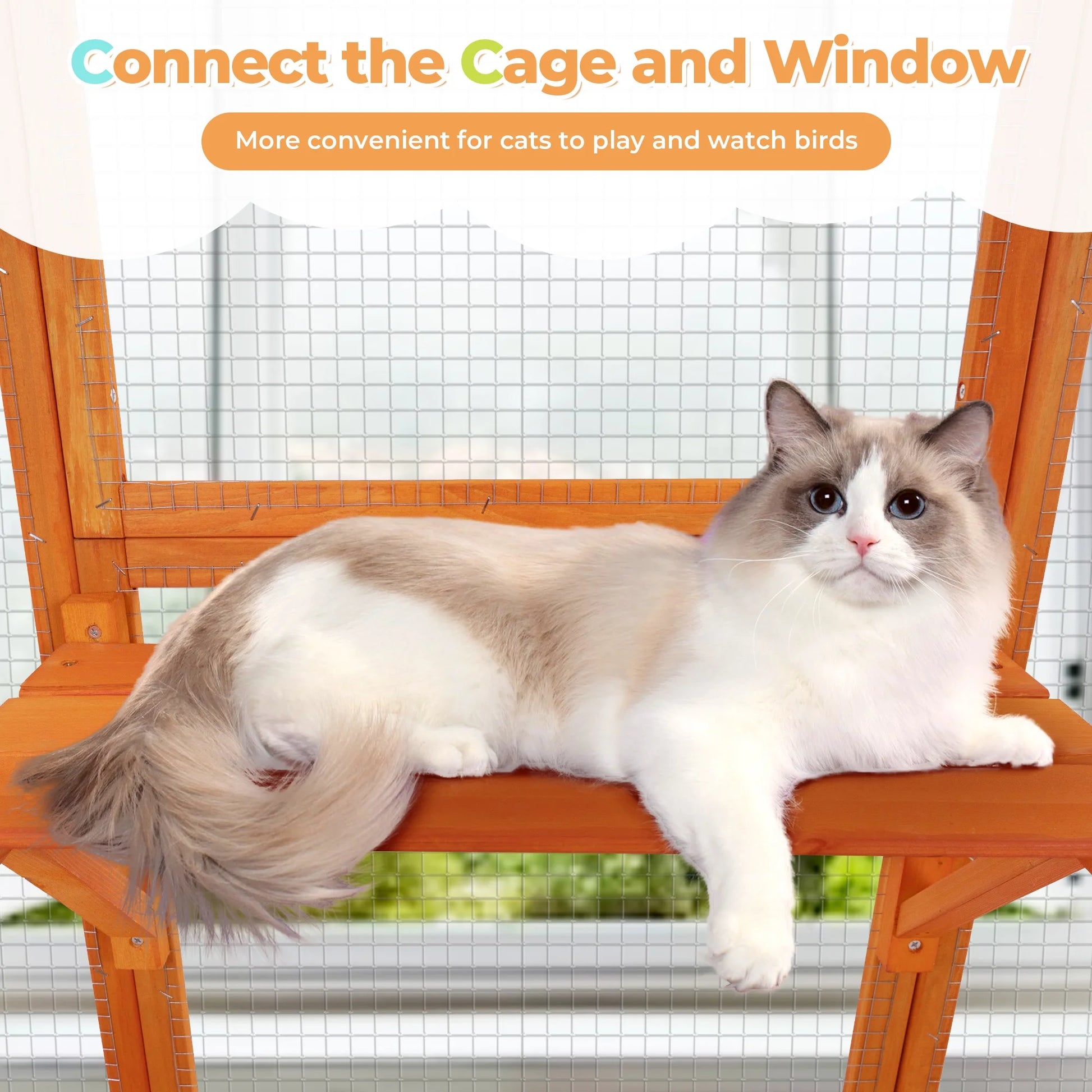 Large Catio Wooden Cat Enclosure Catio Cat Cage Outdoor Pet House Small Animal Hutch, Orange