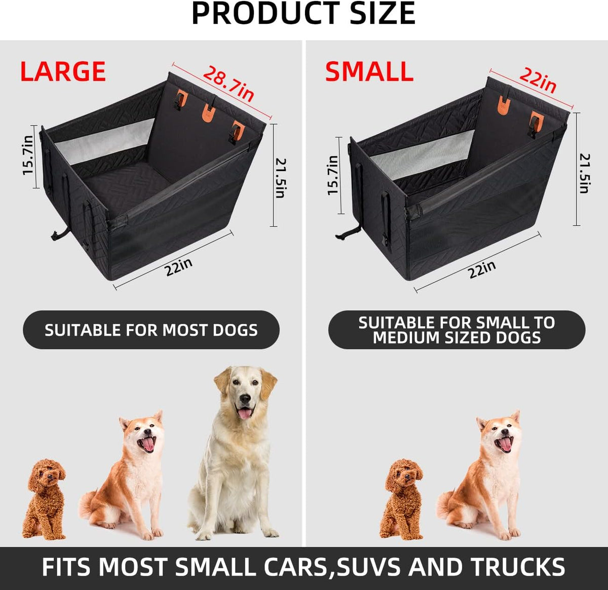 Large Dog Car Seat,Back Seat Extender for Dogs,Hard Bottom Seat Cover | Waterproof,Pet Hammock Suitable for Large,Medium,Small Dogs,Pet Seats Protector for Sedan, SUV and Truck,Black-L