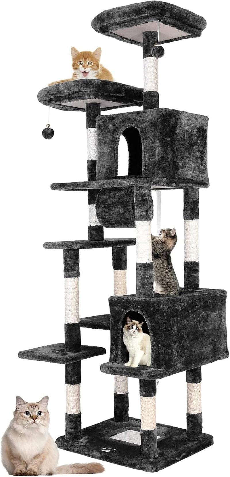 80 Inches Multi-Level Large Cat Tree, Heavy Duty Cat Tower Condo Furniture Kitten Activity Play House, with Hammock, Anti-Toppling Device & Scratching Posts Toys for Kittens & Big Cats (Grey)
