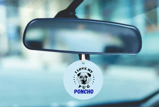 I Love My Pug - Personalized Car Hanging Ornament